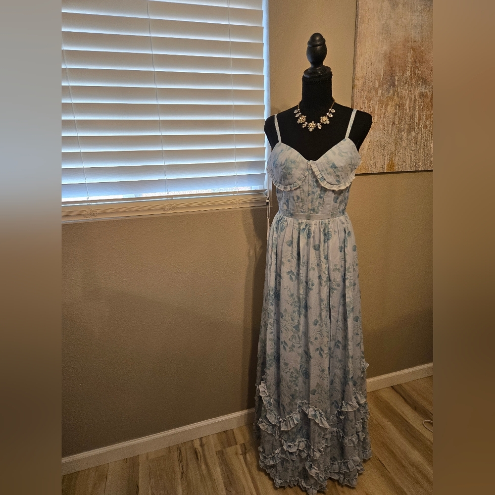 Floral Blue and White Maxi Dress